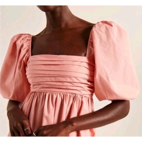 Abercrombie & Fitch Pink Emerson Poplin Puff Sleeve Babydoll Mini Dress Sz Sm - Picture 2 of 9